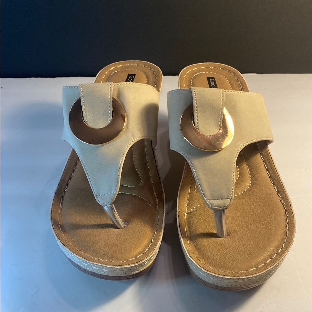 Beige Sandals with Gold Accent